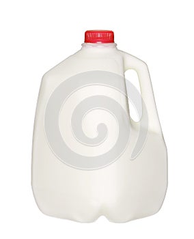 Gallon Milk Bottle with Red Cap Isolated on White