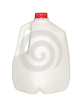 Gallon Milk Bottle with Red Cap on White