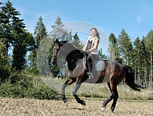 Gallop. Horse and equestrienne.