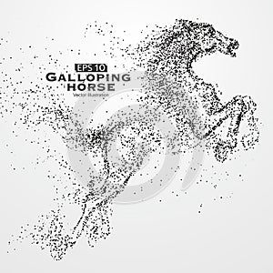 Galloping horse,Many particles,sketch, illustration,The moral development and progress.