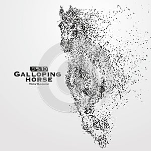 Galloping horse, Many particles, sketch, vector illustration,