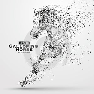 Galloping horse,Many particles,sketch,vector illustration,The moral development and progress.