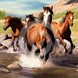 Galloping River Steeds