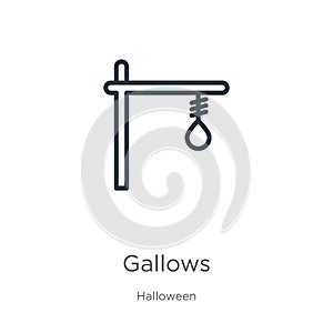 Gallows icon. Thin linear gallows outline icon isolated on white background from halloween collection. Line vector gallows sign,