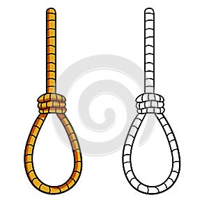 Gallows. Rope with loop. Execution and punishment. Symbol of death and suffocation