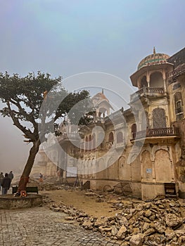 Galta Ji, India - January 4, 2024: Galta Mandir palace on a smoggy day