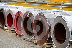 Galvanized coils and Prepainted Galvanized coils lying photo