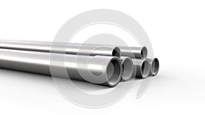 Galvanized electrical conduit, different sizes. 3D rendering isolated on white background.