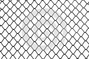 Galvanized mesh fencing close up. Seamless steel metal wire fence isolated on white background for your design