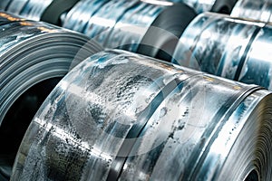 Galvanized steel rolls in industrial setting
