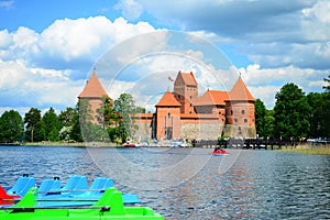 Galves lake,Trakai old red bricks castle view