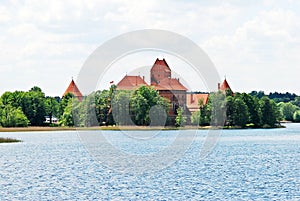 Galves lake,Trakai old red bricks castle view