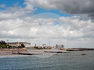 Galway / Ireland 02/20/2019 Salthill promenade, Fun fair with big wheel, cloudy sky