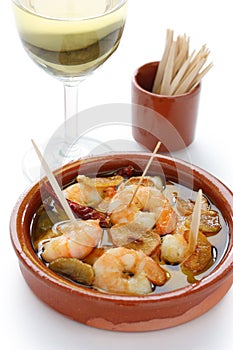 Gambas al ajillo , garlic prawns , spanish tapas photo