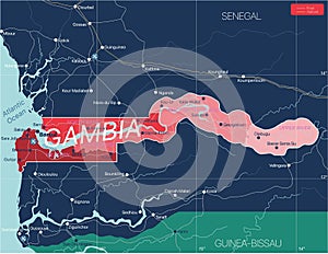 Gambia country detailed editable map