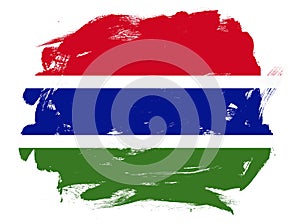 Gambia flag on abstract painted white stroke brush background