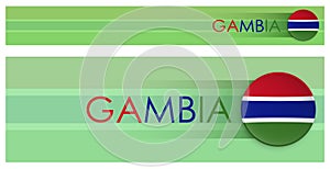 Gambia flag horizontal web banner in modern neomorphism style. Webpage Gambia country header button for mobile application or