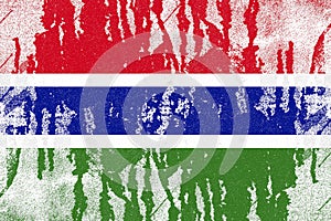 Gambia flag painted on old distressed concrete wall background