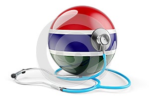 Gambia flag with stethoscope. Health care in Gambia concept, 3D rendering