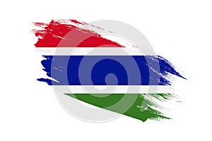 Gambia flag with stroke brush painted effects on isolated white background