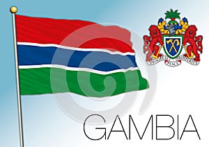 Gambia national flag and coat of arms, African country