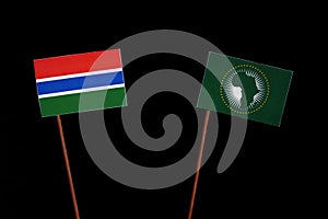 Gambian flag with African Union flag isolated on black