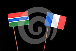Gambian flag with French flag isolated on black