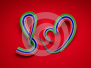 Gambian flag heart shaped ribbon. 3d illustration