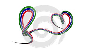 Gambian flag heart shaped ribbon. isolated white background 3d illustration