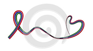 Gambian flag heart shaped ribbon. isolated white background 3d illustration
