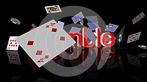 Gamble text with casino chips and cards falling, stock footage