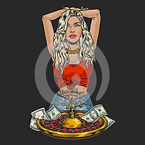 Gambling blonde girl colorful label