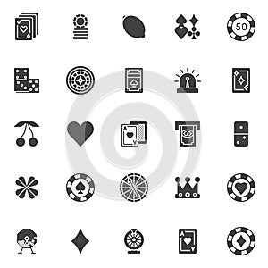 Gambling casino elements vector icons set