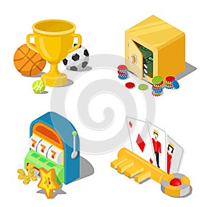 Gambling casino gaming stakes cup trophy flat isometric vector