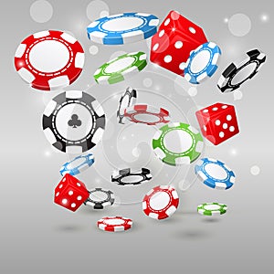 Gambling and casino symbols - poker chips and dice