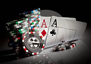 Gambling chips and aces