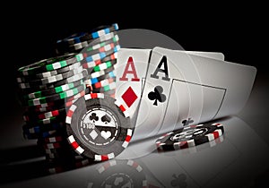 Gambling chips and aces photo