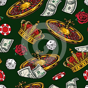 Gambling colorful vintage seamless pattern