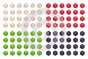 Gambling 3d dice. Isometric casino game cube pieces, table board games dices. Backgammon dice vector illustration set