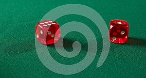 Gambling dices on green table