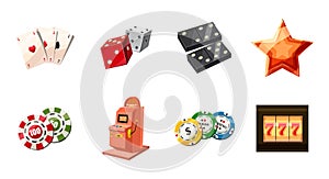 Gambling icon set, cartoon style