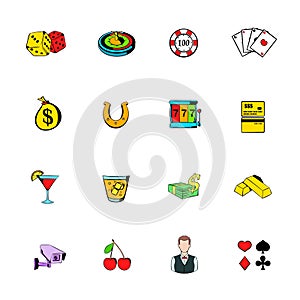 Gambling icons set cartoon