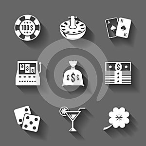 Gambling icons set isolated, contrast shadows
