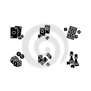 Gambling and intellectual games black glyph icons set on white space