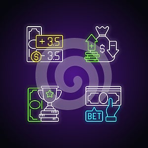 Gambling neon light icons set