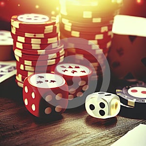 Gambling Poker Cards Chips and Dices Concept