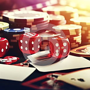 Gambling Poker Cards Chips and Dices Concept