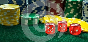 Gambling Red Dice and Money Chips