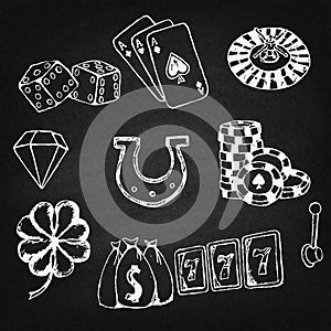 Gambling symbols sketches set