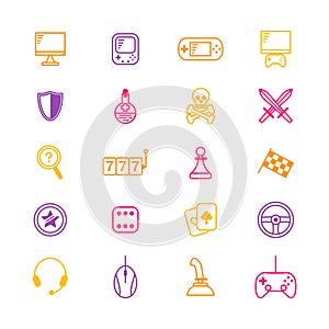 Gambling, Table and Computer Game Thin Line Icon Set. Vector